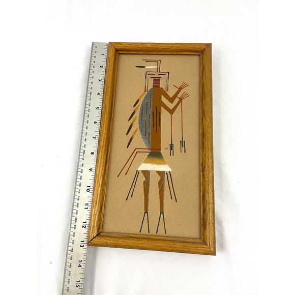 VTG Native American Navajo Sand Painting Wooden Framed 6.5"x13" - Picture 4 of 12